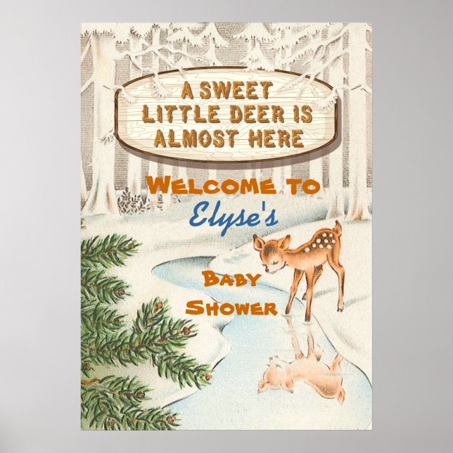 Vintage Baby shower Winter woodland Deer Poster (Front)