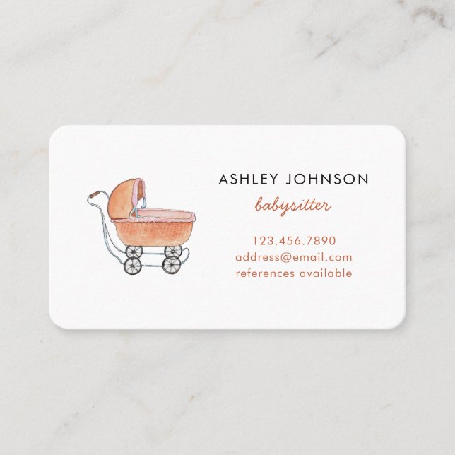Vintage baby stroller Babysitter  Business Card (Front)