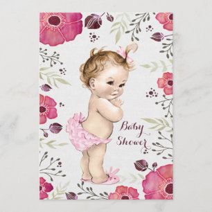 Vintage Baby Watercolor Poppies Baby Shower Invitation
