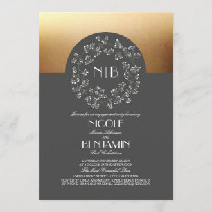Vintage Baby's Breath Wreath Gold Engagement Party Invitation