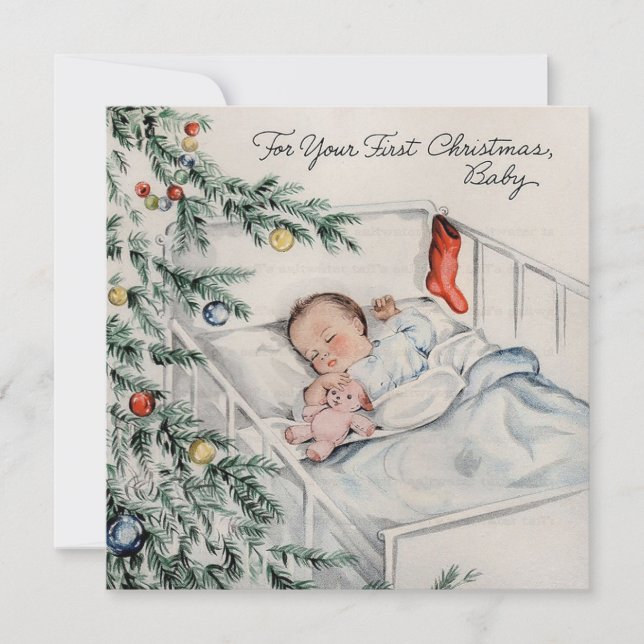 Vintage Baby's First Christmas Holiday Card (Front)