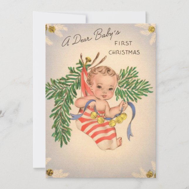 Vintage Baby's First Christmas Holiday Card (Front)