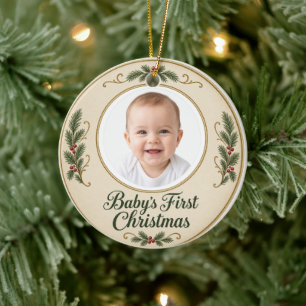 Vintage Baby's First Christmas Photo Keepsake Ceramic Tree Decoration