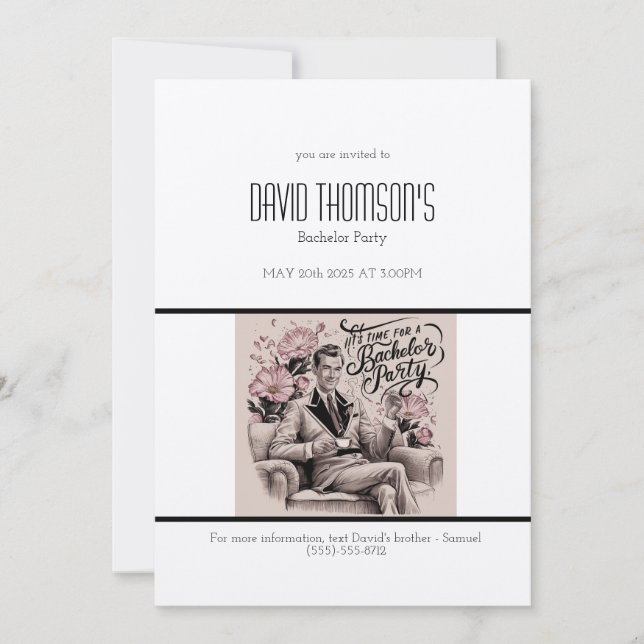 Vintage Bachelor Party invitation retro design (Front)