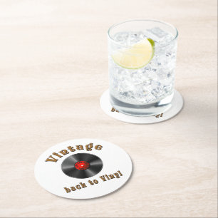 Vintage - Back to Vinyl, the record is back Round Paper Coaster