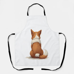 Vintage Back View Dog Illustration on White Backgr Apron