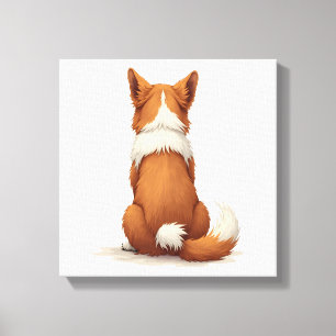 Vintage Back View Dog Illustration on White Backgr Canvas Print