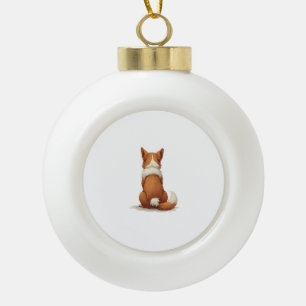 Vintage Back View Dog Illustration on White Backgr Ceramic Ball Christmas Ornament
