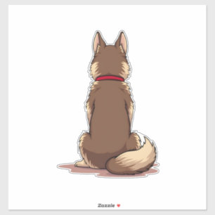 Vintage Back View Husky Dog Illustration Brown Whi