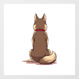 Vintage Back View Husky Dog Illustration Brown Whi
