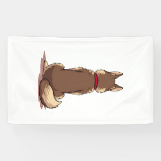 Vintage Back View Husky Dog Illustration Brown Whi Banner