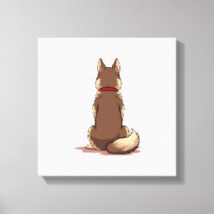 Vintage Back View Husky Dog Illustration Brown Whi Canvas Print