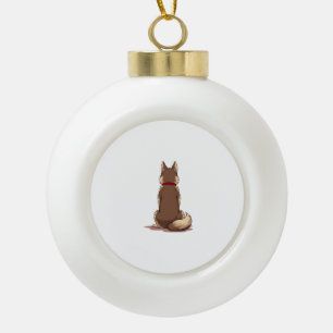Vintage Back View Husky Dog Illustration Brown Whi Ceramic Ball Christmas Ornament