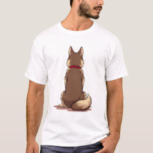 Vintage Back View Husky Dog Illustration Brown Whi T-Shirt