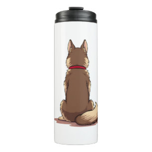 Vintage Back View Husky Dog Illustration Brown Whi Thermal Tumbler