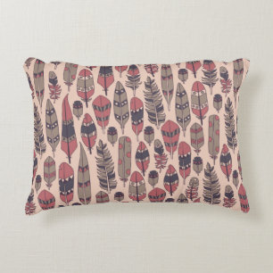 vintage background with colored abstract feathers decorative cushion