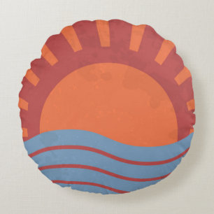 Vintage background with sea and sun. Summer retro  Round Cushion