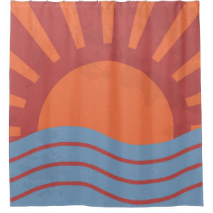 Vintage background with sea and sun. Summer retro Shower Curtain