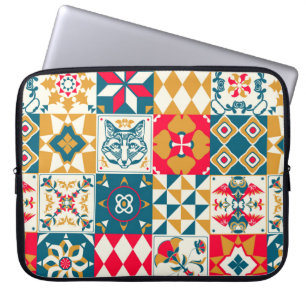 Vintage background with traditional blue tile deco laptop sleeve