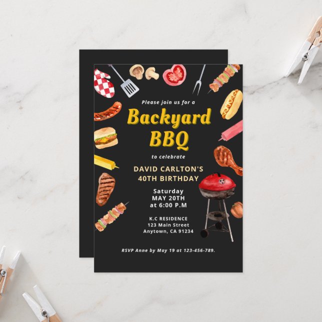 Vintage Backyard BBQ Barbecue Birthday Party  Invitation (Front/Back In Situ)