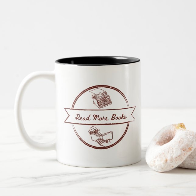 Vintage Badge Minimal Book Lover Coffee Mug  (With Donut)