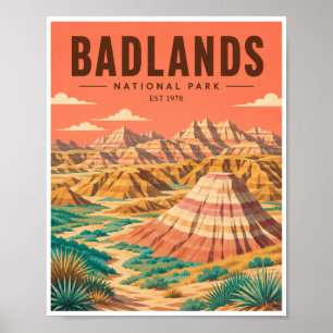 Vintage Badlands National Park Travel Poster