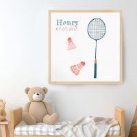 Vintage Badminton CUSTOM BABY NAME BIRTHDATE Art