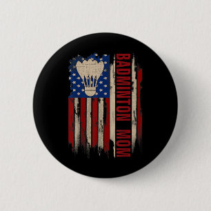 Vintage Badminton Mum American Usa Flag Funny Spor 6 Cm Round Badge