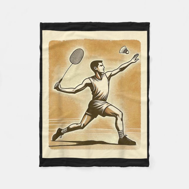 Vintage Badminton Player Shuttle Badmintoner  Fleece Blanket (Front)
