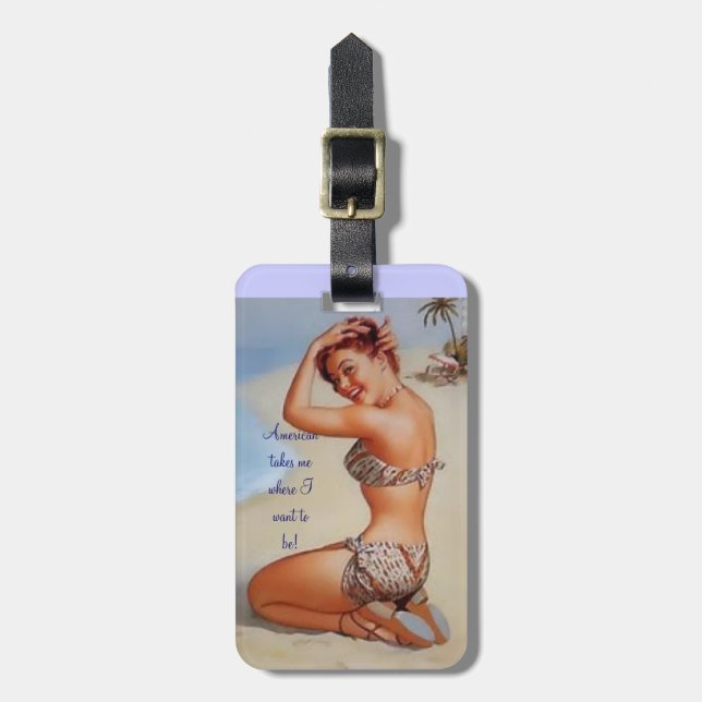 vintage bag tag personalised (Front Vertical)