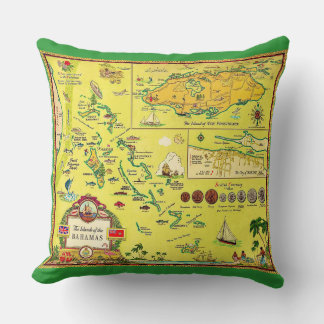 Vintage Bahamas Islands Illustrated Map  Cushion