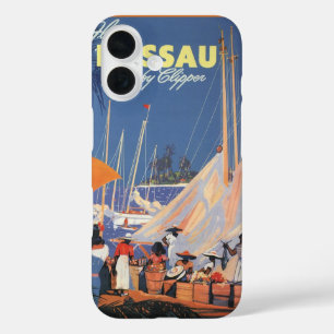 Vintage Bahamas Travel Art, Fly Nassau by Clipper  iPhone 16 Case