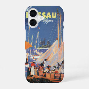 Vintage Bahamas Travel Art, Fly Nassau by Clipper iPhone 16 Case