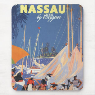 Vintage Bahamas Travel Art, Fly Nassau by Clipper  Mouse Pad