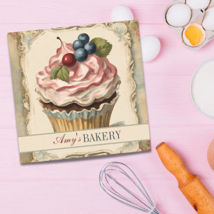 Vintage Baker Pastry Chef Cake Bakery Cupcake Square Business Card