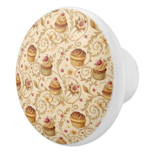 Vintage Bakery Cupcake Floral Design Ceramic Knob