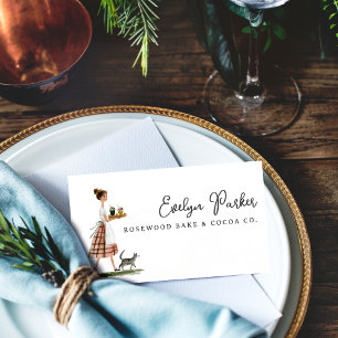Vintage Bakery Lady with Cat Personalised Business Card