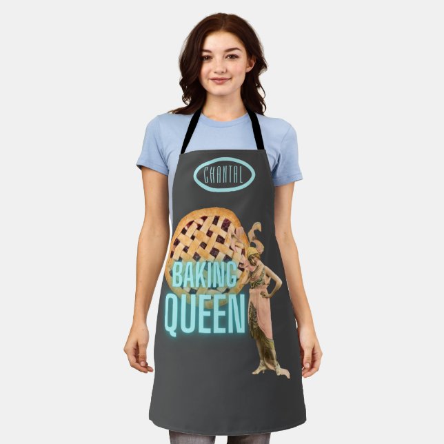 Vintage Baking Queen on Grey Personalised Apron (Worn)