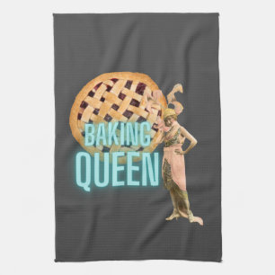 Vintage Baking Queen on Grey  Tea Towel