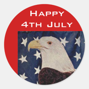 Vintage Bald Eagle on American Flag 4 July Classic Round Sticker