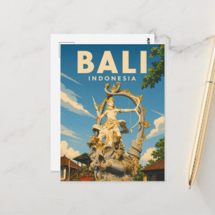 Vintage Bali Postcard – Arjuna Statue Ubud