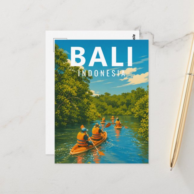 Vintage Bali Postcard – Mangrove Kayaking (Front/Back In Situ)