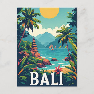 Vintage Bali Temple Landscape Tropical Vacation De Postcard