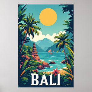 Vintage Bali Temple Landscape Tropical Vacation De Poster