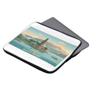 Vintage Bali Ulun Danu Beratan Lake Temple Travel Laptop Sleeve
