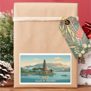 Vintage Bali Ulun Danu Beratan Lake Temple Travel Rectangular Sticker