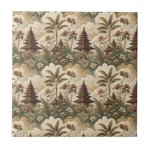 Vintage Balinese Temple Tropical Painting Pattern Tile