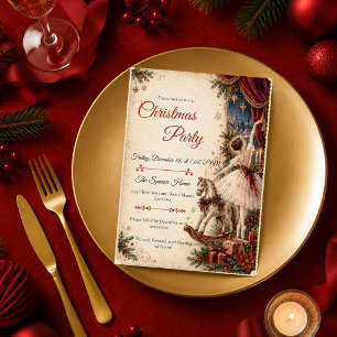 Vintage Ballerina Christmas Party Invitation