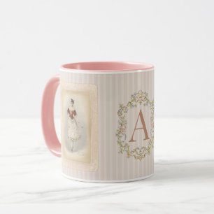 Vintage Ballerina Coffee Mug in Soft Red & Taupe
