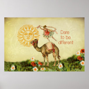 Vintage Ballerina, Flowers, and Camel Collage Poster